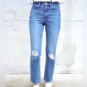 AYR Yes Yes Yes High-Rise Distressed Straight Leg Women's Jeans - Light Blue